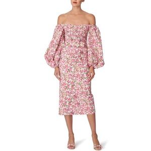 Carolina Herrera Off the Shoulder Midi Dress in Pink Floral Size 14